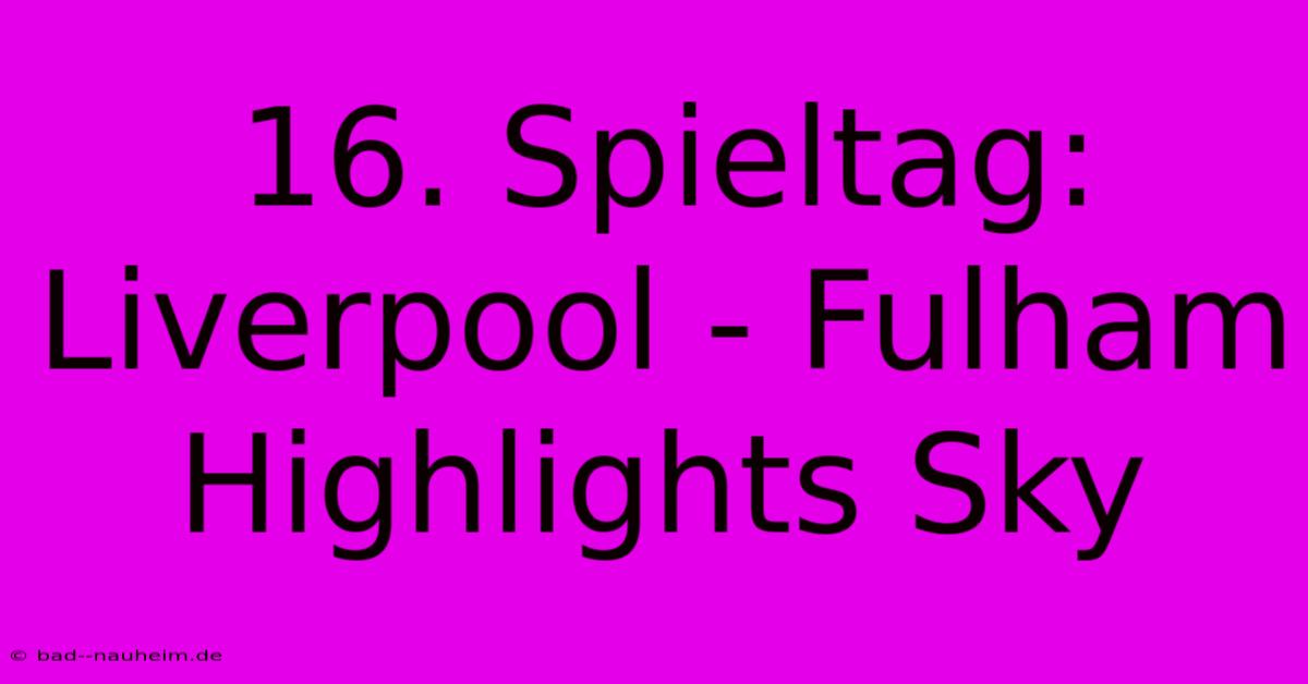 16. Spieltag: Liverpool - Fulham Highlights Sky