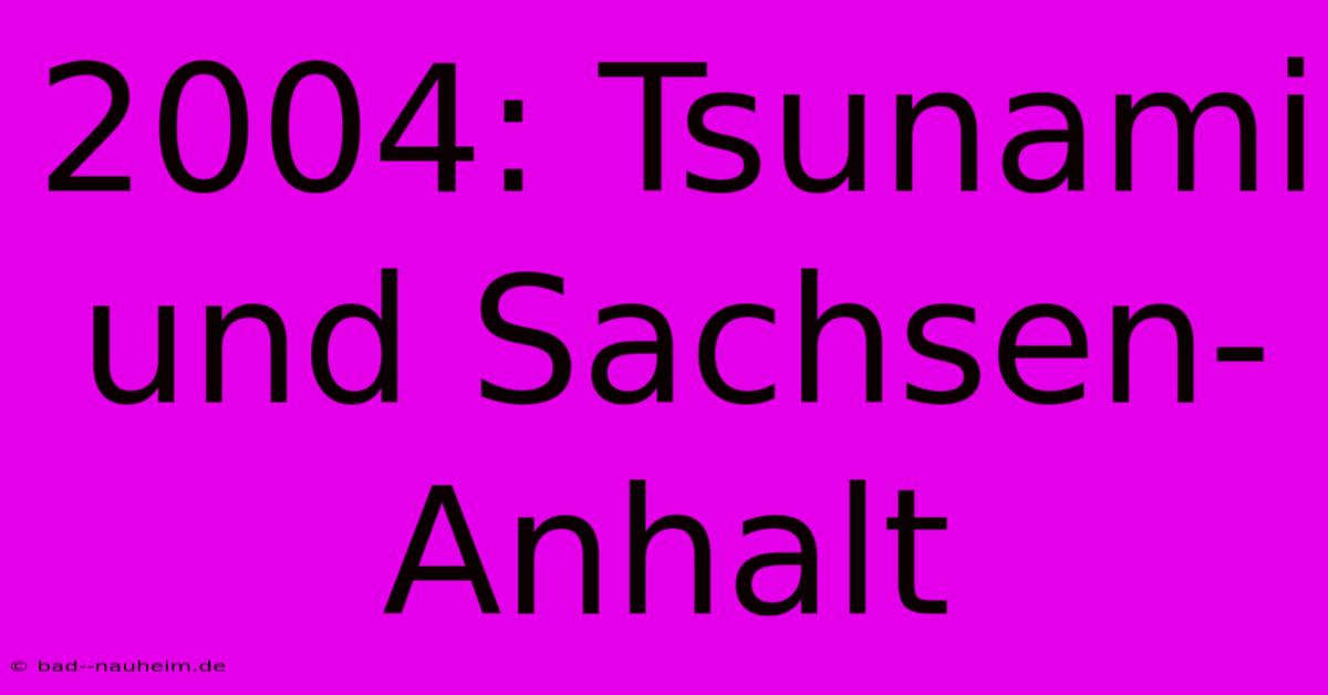 2004: Tsunami Und Sachsen-Anhalt