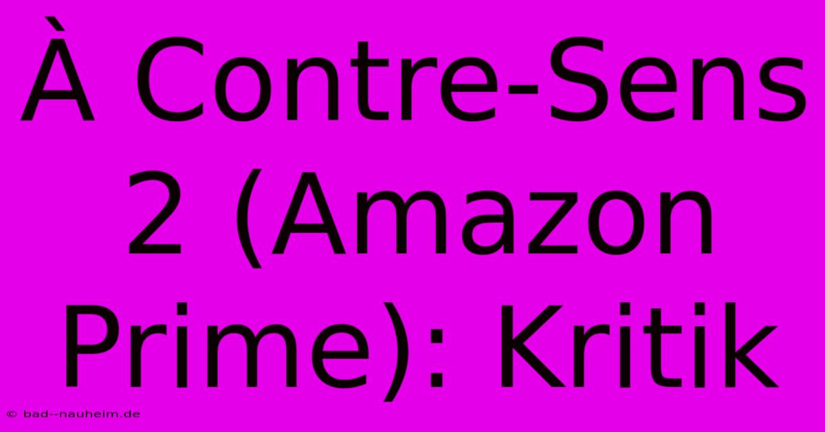 À Contre-Sens 2 (Amazon Prime): Kritik