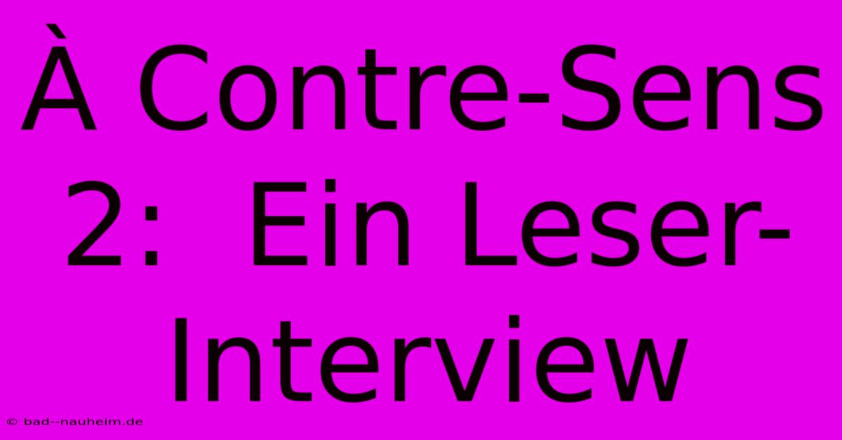 À Contre-Sens 2:  Ein Leser-Interview