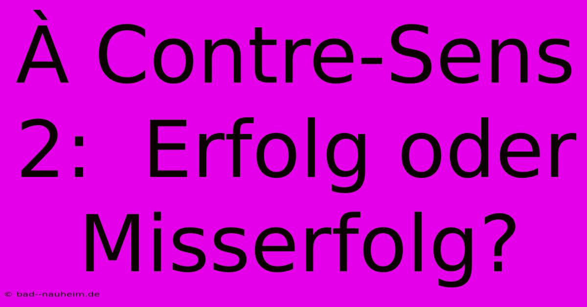 À Contre-Sens 2:  Erfolg Oder Misserfolg?