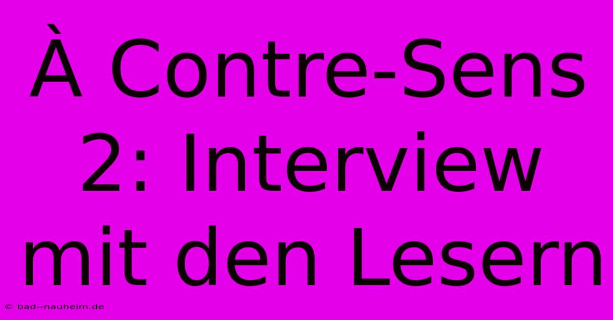 À Contre-Sens 2: Interview Mit Den Lesern