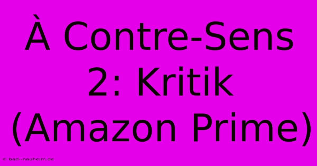 À Contre-Sens 2: Kritik (Amazon Prime)