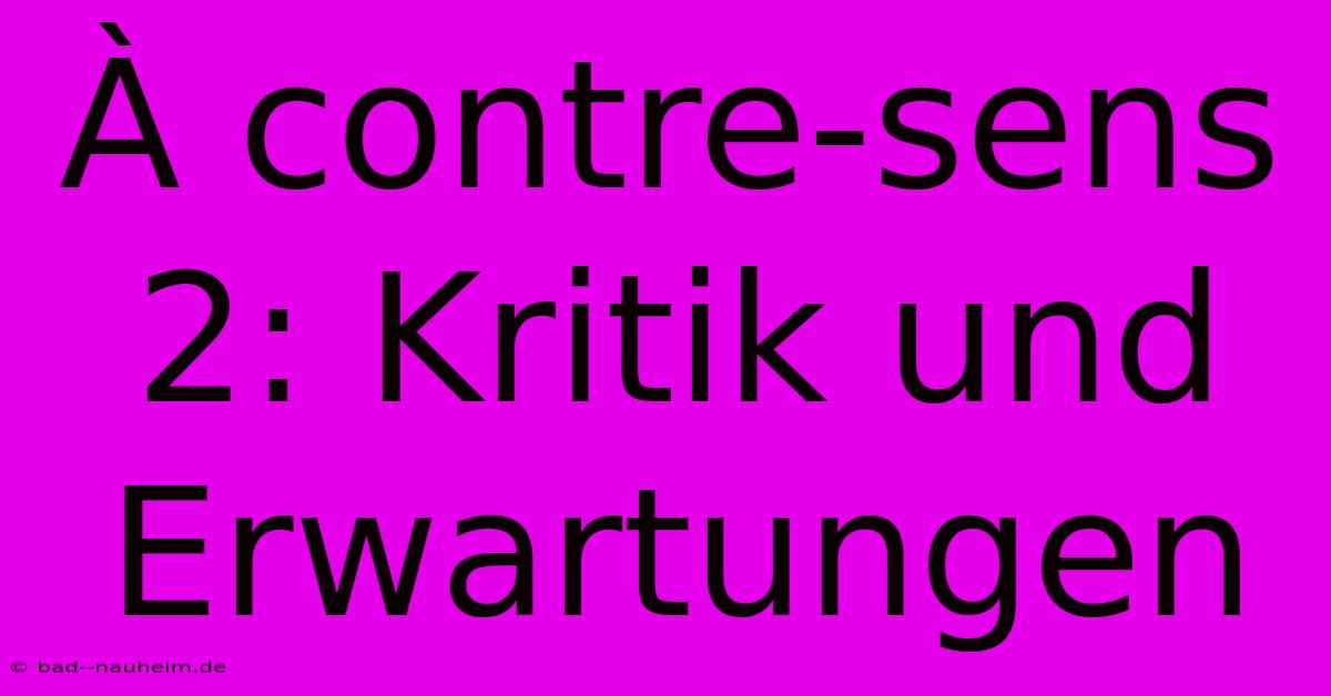 À Contre-sens 2: Kritik Und Erwartungen