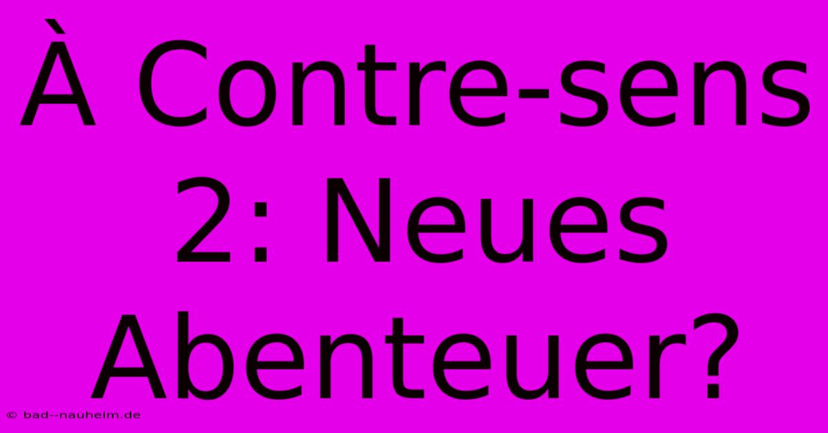 À Contre-sens 2: Neues Abenteuer?