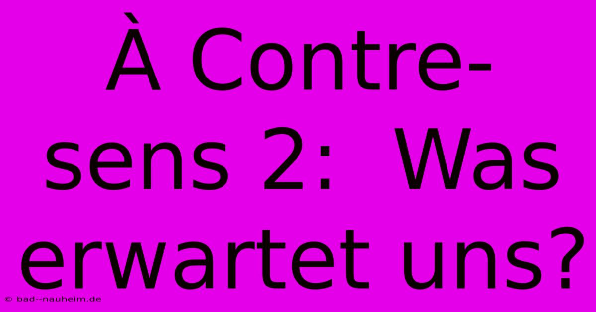 À Contre-sens 2:  Was Erwartet Uns?