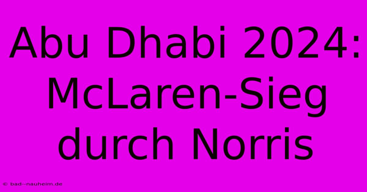 Abu Dhabi 2024: McLaren-Sieg Durch Norris