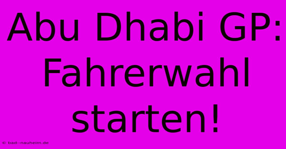 Abu Dhabi GP: Fahrerwahl Starten!