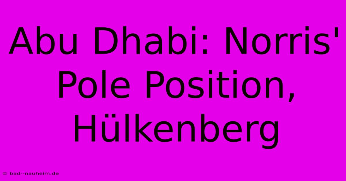 Abu Dhabi: Norris' Pole Position, Hülkenberg