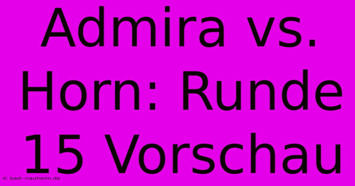 Admira Vs. Horn: Runde 15 Vorschau