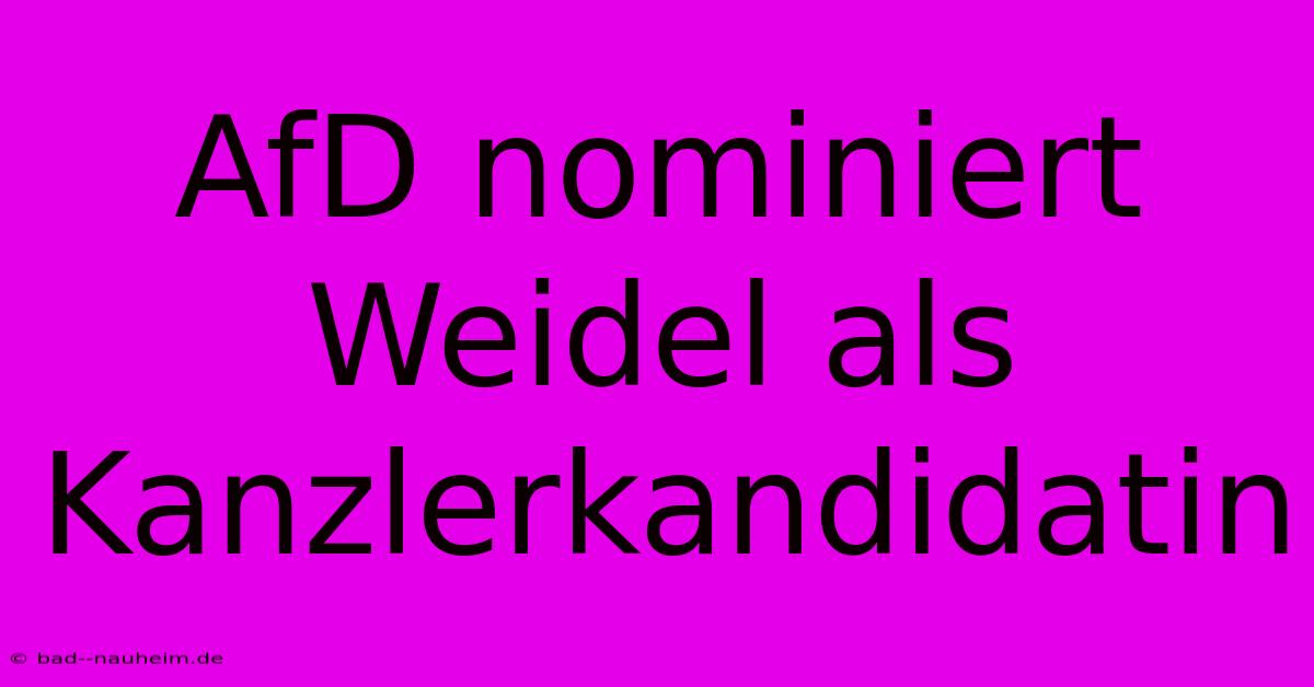 AfD Nominiert Weidel Als Kanzlerkandidatin