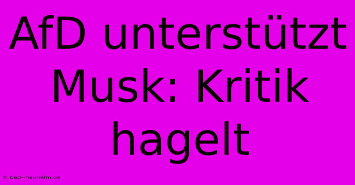 AfD Unterstützt Musk: Kritik Hagelt