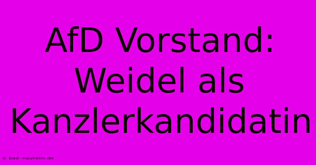 AfD Vorstand: Weidel Als Kanzlerkandidatin