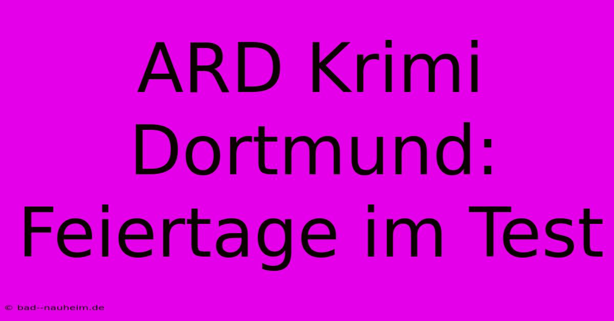 ARD Krimi Dortmund: Feiertage Im Test