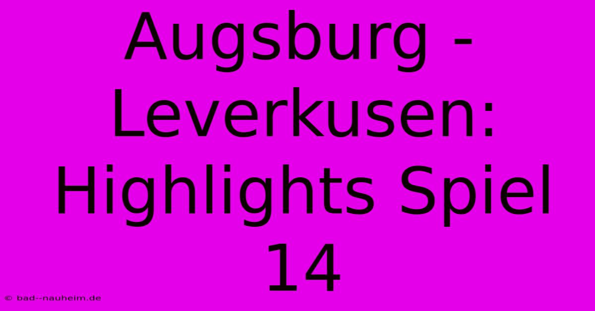 Augsburg - Leverkusen: Highlights Spiel 14