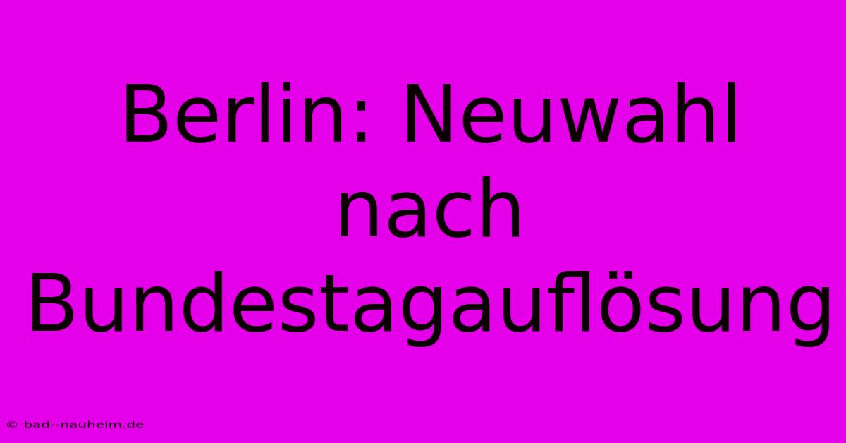 Berlin: Neuwahl Nach Bundestagauflösung