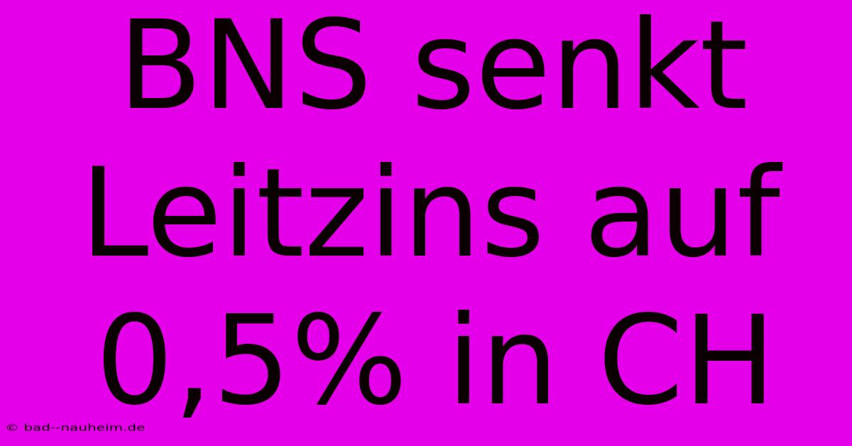 BNS Senkt Leitzins Auf 0,5% In CH