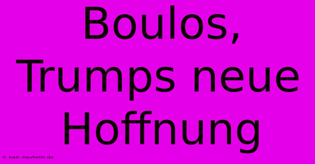 Boulos, Trumps Neue Hoffnung