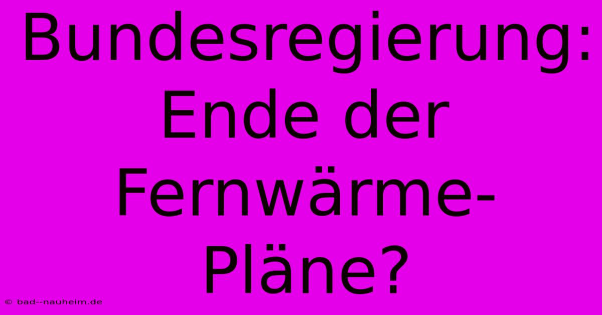 Bundesregierung: Ende Der Fernwärme-Pläne?