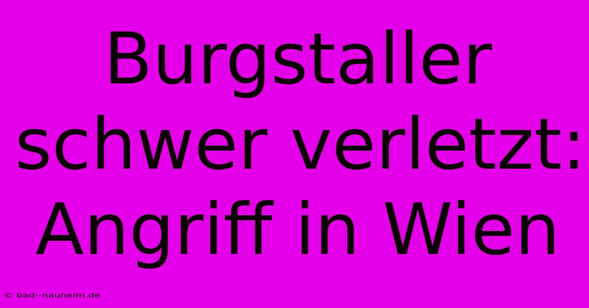 Burgstaller Schwer Verletzt: Angriff In Wien