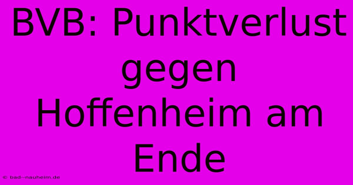 BVB: Punktverlust Gegen Hoffenheim Am Ende