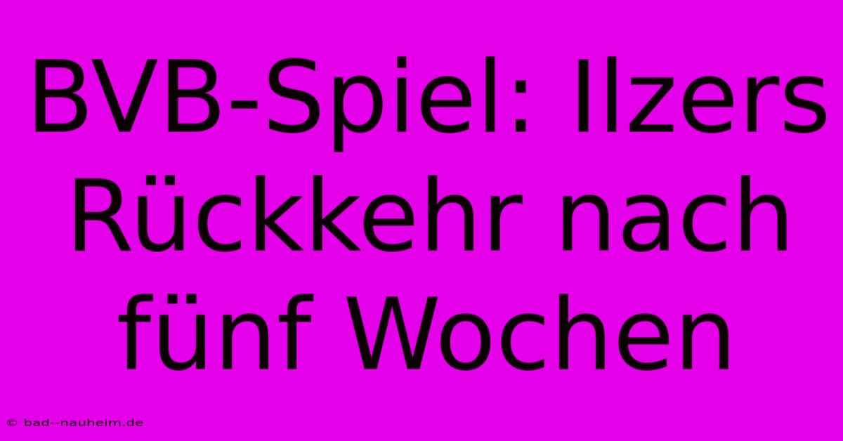BVB-Spiel: Ilzers Rückkehr Nach Fünf Wochen