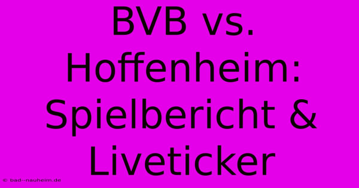 BVB Vs. Hoffenheim: Spielbericht & Liveticker