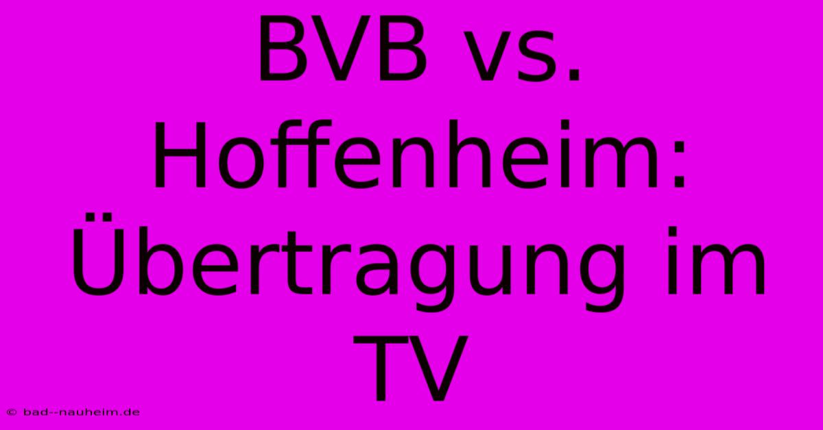 BVB Vs. Hoffenheim: Übertragung Im TV