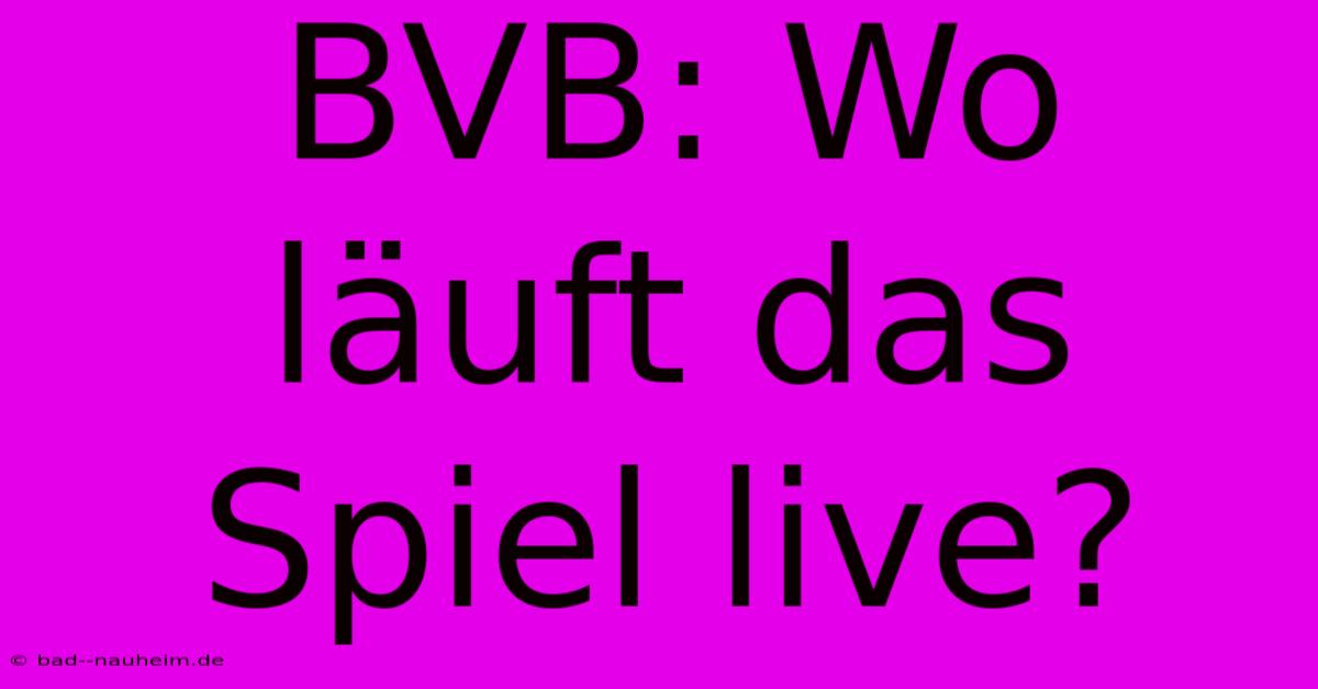 BVB: Wo Läuft Das Spiel Live?