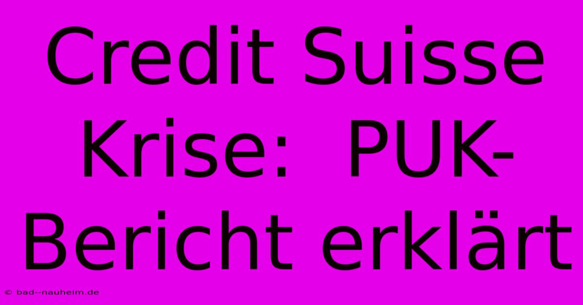 Credit Suisse Krise:  PUK-Bericht Erklärt