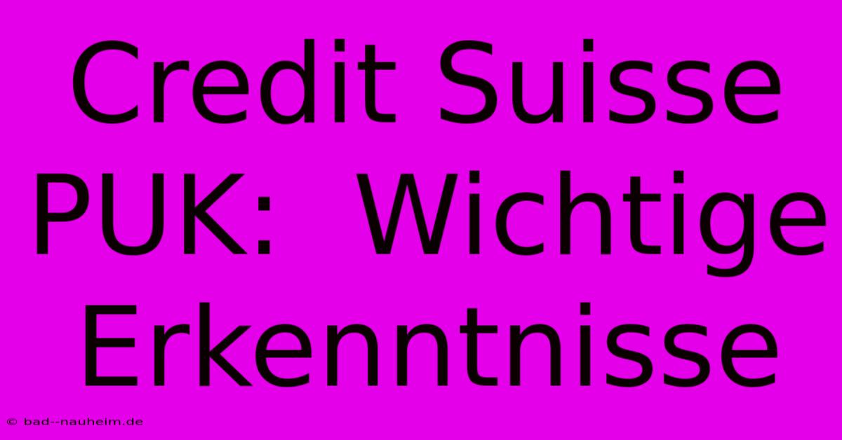 Credit Suisse PUK:  Wichtige Erkenntnisse