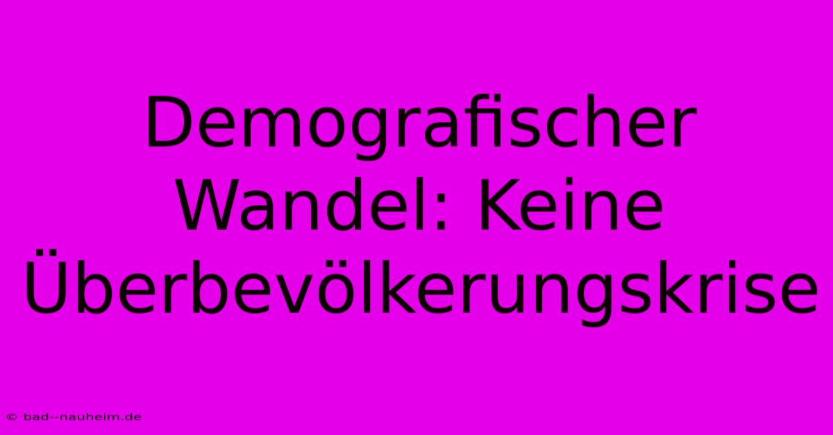 Demografischer Wandel: Keine Überbevölkerungskrise