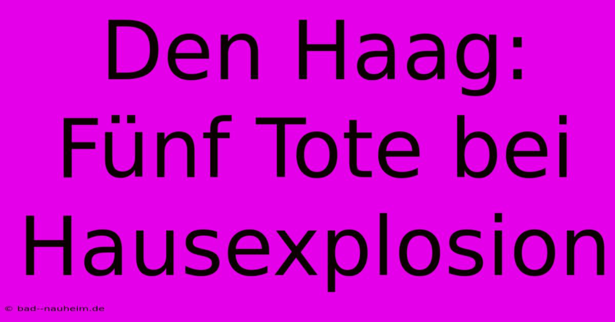 Den Haag: Fünf Tote Bei Hausexplosion