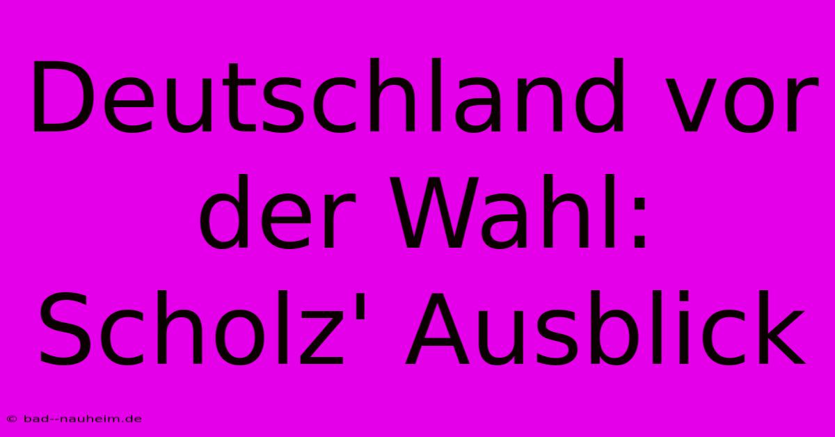 Deutschland Vor Der Wahl: Scholz' Ausblick