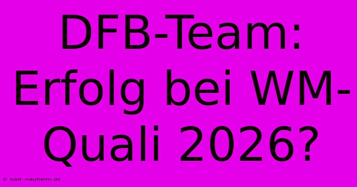 DFB-Team:  Erfolg Bei WM-Quali 2026?