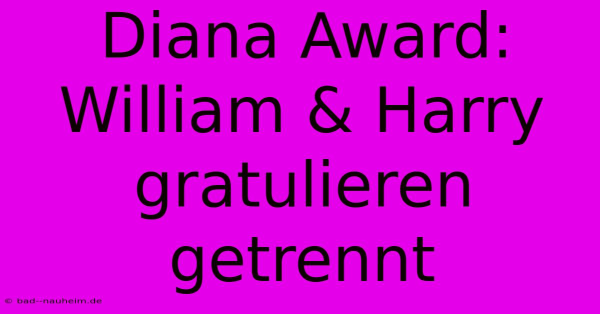 Diana Award: William & Harry Gratulieren Getrennt