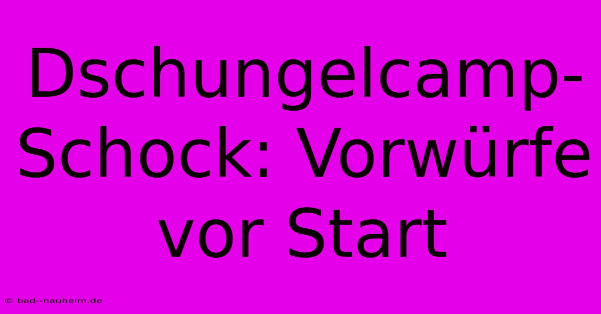 Dschungelcamp-Schock: Vorwürfe Vor Start