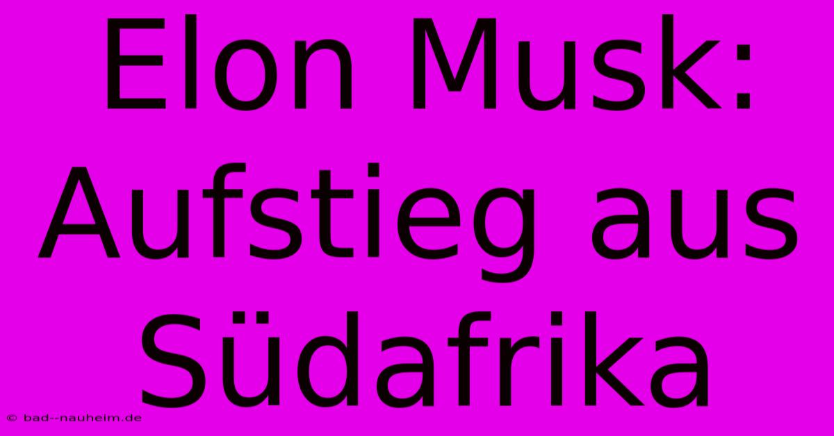 Elon Musk: Aufstieg Aus Südafrika