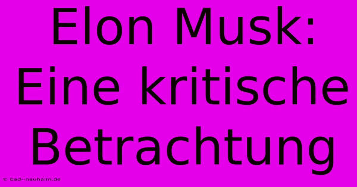 Elon Musk:  Eine Kritische Betrachtung