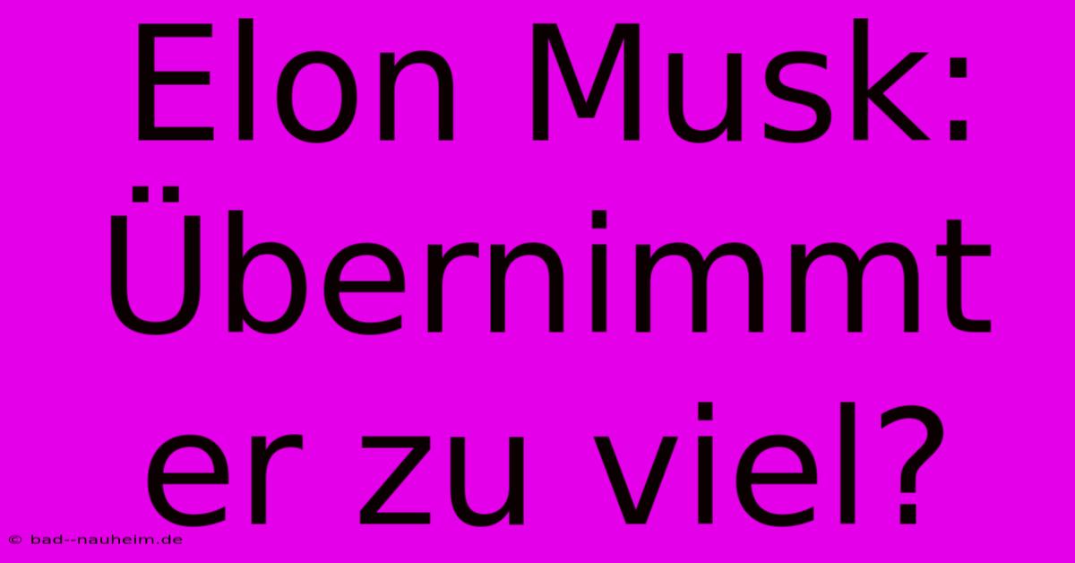 Elon Musk: Übernimmt Er Zu Viel?