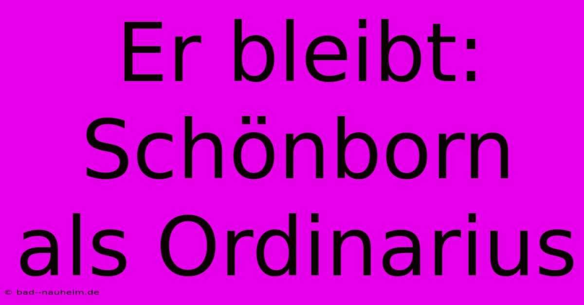 Er Bleibt: Schönborn Als Ordinarius