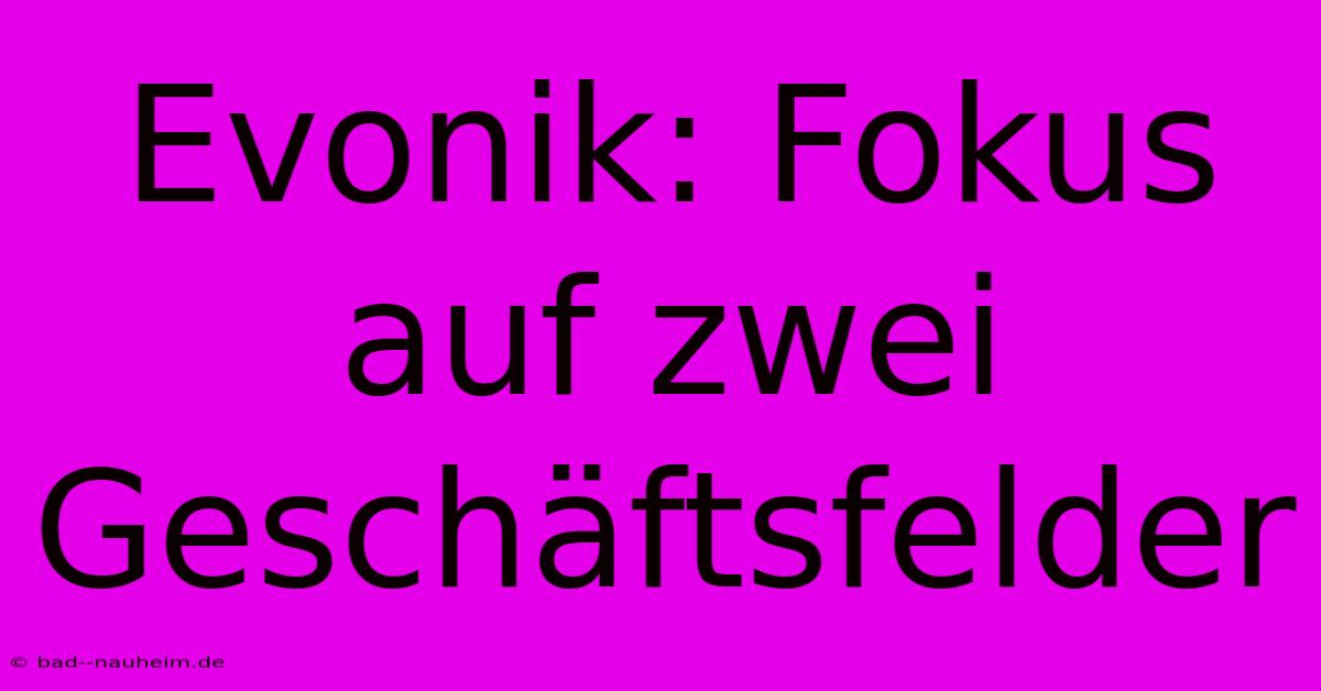 Evonik: Fokus Auf Zwei Geschäftsfelder