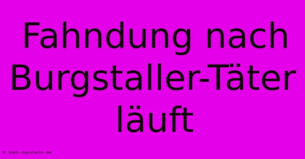 Fahndung Nach Burgstaller-Täter Läuft