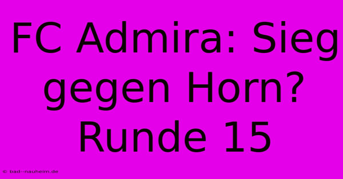 FC Admira: Sieg Gegen Horn? Runde 15