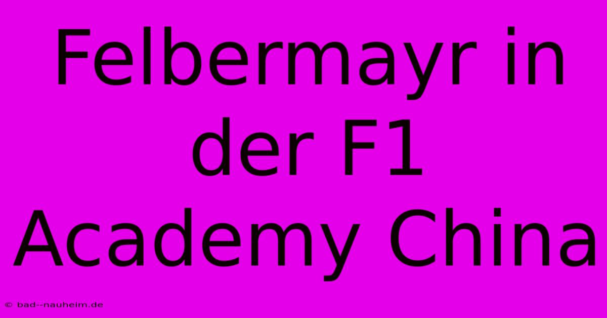 Felbermayr In Der F1 Academy China