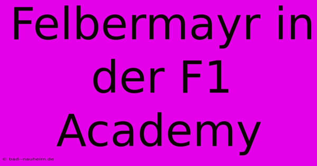 Felbermayr In Der F1 Academy