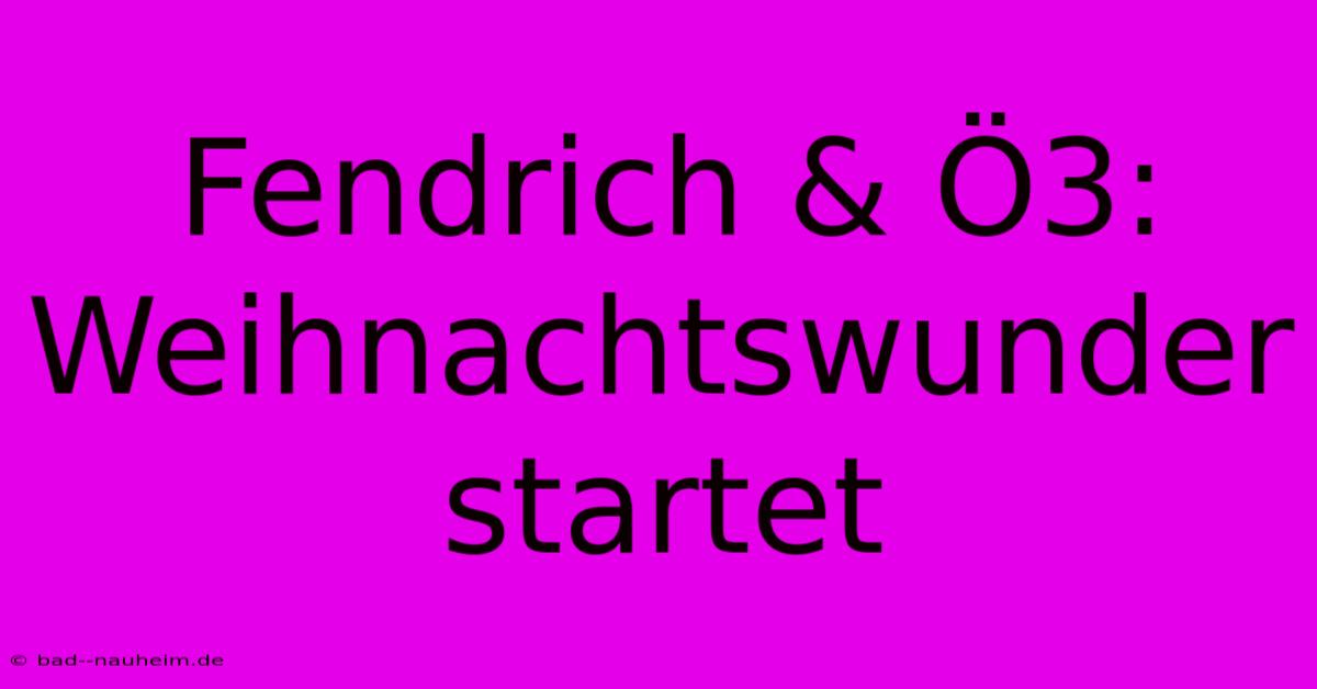 Fendrich & Ö3: Weihnachtswunder Startet