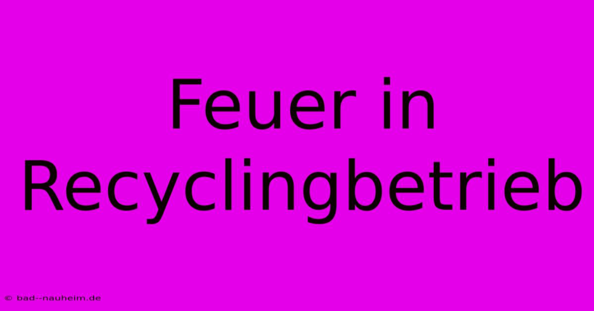 Feuer In Recyclingbetrieb