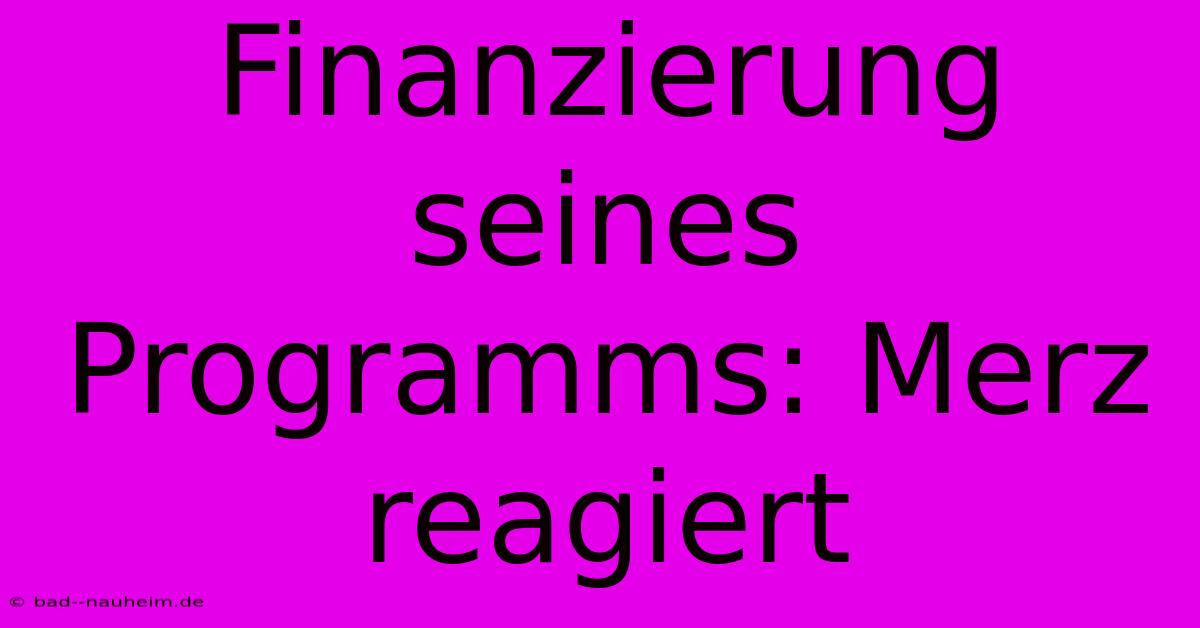 Finanzierung Seines Programms: Merz Reagiert