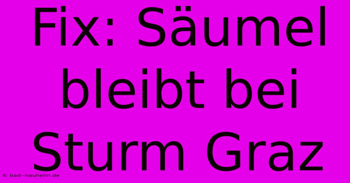 Fix: Säumel Bleibt Bei Sturm Graz